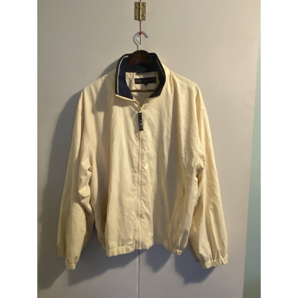 VTG 90s Tommy Hilfiger Golf Jacket Men L Cream Full Zip Windbreaker Crest Coat